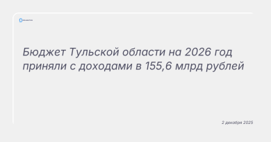 Изображение к новости: Бюджет Тульской области на 2026 год приняли с доходами в 155,6 млрд рублей