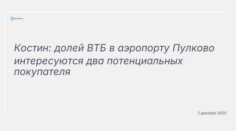 Изображение к новости: Костин: долей ВТБ в аэропорту Пулково интересуются два потенциальных покупателя